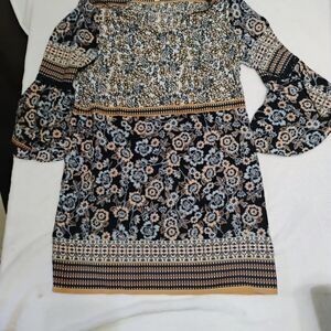 Westport Navy and Cream Floral Long Sleeve Dress